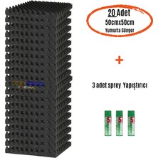 Evimdeyokyok Akustik Yumurta Sünger 60DNS Yanmaz 50CMX50CM 40MM (20ADET + 3 Sprey Yapıştırıcı) Tdrtr