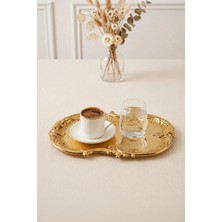 Kitchen Life Bulut Gold Işlemeli Vintage Tepsi,şık Servis Tabağı-Sunum Tepsisi Sunumluk 31 cm