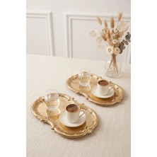 Kitchen Life 2'li Bulut Gold Işlemeli Vintage Tepsi,şık Servis Tabağı-Sunum Tepsisi Sunumluk 31 cm
