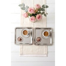 Kitchen Life 2'li Kare Paslanmaz Çelik Gümüş Kahve Sunum Tepsisi-Lüx Servis Tepsisi 21,5 cm