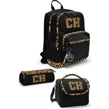 Coral High Siyah Leopar Ch Harf Desenli 3’lü Okul Çanta Seti SET0133228