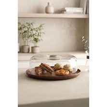 Kitchen Life Yuvarlak Akasya Görünümlü Standlı Kapaklı Kek Fanusu-Kek Kalıbı Saklama Kabı