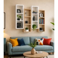 Duvar Rafı Kitaplık Modern 4 Lü Takım Mobilya Cordoba Beyaz