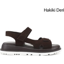 Gönderi(r) Kadın Kahve Süet  Cırt Bantlı Hakiki Deri Sandalet