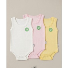 GezegenX 3"lü Renkli Fitilli Bebek Body Zıbın Pembe Sarı Beyaz