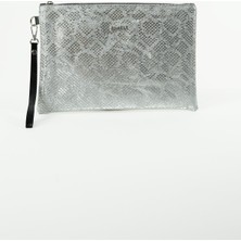 Bahels Kadın Gümüş Parlak Yılan Desen Portföy Clutch Çanta