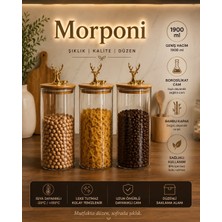 Morponi 3'lü Borosilikat Cam Gold Geyik Figürlü Bambu Kapaklı Kavanoz 1900 ml Şeffaf  Alk