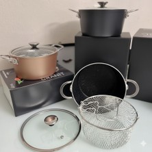 Ozcmax Granit Yanmaz ve Yapışmaz Fritöz Kızartma Tenceresi 22CMM