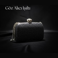 Dilorans Dilora Kadın Dokulu Abiye Çanta Clutch Portföy Zincir Askılı Kristal Taş Kilitli Düğün Nişan Gece Davet Çantası
