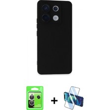 Pileli Store Pilelistore™ Redmi Note 13 Pro 5g Kılıf Ahenk Serisi - Siyah 3D Antistatik Seramik Nano Ekran Koruyucu + Raze Metal Kamera Lens - Gs