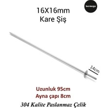 Bermega 16MM Kare Şiş - 95CM Uzunluk - 304 Kalite Paslanmaz Çelik