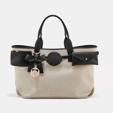 Black Ribbon Vera Büyük Boy Kadın Omuz Çantası - Maxi Tote Bag Beyaz