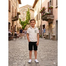 Bubiee Baby Erkek Çocuk Beyaz Polo Yaka Tişört ve Siyah Denim Kapri Kot Şort Takım