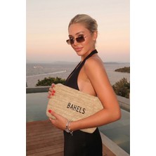 Kadın Bahels Nakışlı Hasır Portföy Clutch Çanta