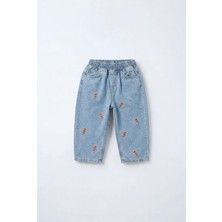 Magu Unisex Çocuk Pamuklu Balon Nakışlı Oversize Kot Pantolon
