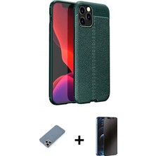 Marsilyan™- iPhone 12 Pro Kılıf Doruk Klasik Özel Seri - Siyah 3D Antistatik Hayalet Cam Ekran Koruyucu + Metal Kamera Lens Koruma Cam - Gs