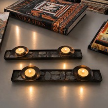 Noldecoration El Yapımı İkili 5X35X5CM Dilimli Doğal Çakıl Mozaik ve Antipas Siyah Boya Özellikli Iç ve Dış Mekan Kullanımlı Tealight Mum Seti