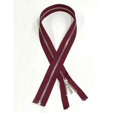 Demir Diş Kaban Mont Fermuarı / 70 cm / Bordo / Gümüş Diş