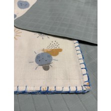 Cika %100 Pamuklu 2 Katlı Kare Müslin Kumaş Mavi Güneş Muslin Kundak ve Mendilseti