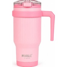 Muggle 700 ml SSM-110 Paslanmaz Çelik Termos Bardak Kulplu Pipetli Soğuk Sıcak Içecek
