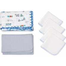 Cika %100 Pamuklu 2 Katlı Kare Müslin Kumaş Mavi Ördek Muslin Kundak ve Mendil Seti