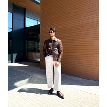 Ce-Yıl Deri Ürünleri Erkek Deri Ceket Astarlı Kahverengi Casual Stil