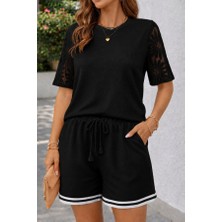Efnaz Style Kadın Kısa Kollu Bisiklet Yakalı Waffle Bluz ve Short Ikili Takım