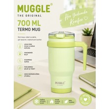 Muggle 700 ml SSM-110 Paslanmaz Çelik Termos Bardak Kulplu Pipetli Soğuk Sıcak Içecek