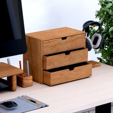 Desna Üç Katlı Üç Çekmeceli Dolap & Masaüstü Düzenleyici - Kiraz | 34 cm x 19 cm x 27.2 cm | Woodsaka