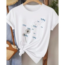 Nigrum Pardus Nıgrum Pardus Yeni Sezon Uçuşan Yusufçuklar Baskılı %100 Pamuk Büyük Beden Kadın T-Shirt