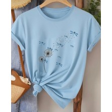 Nigrum Pardus Nıgrum Pardus Yeni Sezon Uçuşan Yusufçuklar Baskılı %100 Pamuk Büyük Beden Kadın T-Shirt