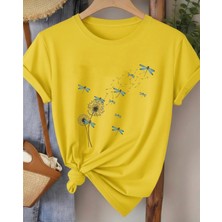 Nigrum Pardus Nıgrum Pardus Yeni Sezon Uçuşan Yusufçuklar Baskılı %100 Pamuk Büyük Beden Kadın T-Shirt