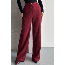 Moda Armanc Kadın Taşlı Yüksek Bel Siyah Palazzo Pantolon Geniş Paça Kumaş Pantolon