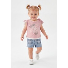 Joy Kids Kız Çocuk Kot Şortlu Bayramlık Lüx Takım (9-24AY) (Pembe)