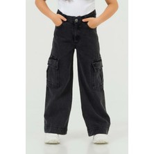 Waka Waka Kids Store Büyük Cepli Geniş Paça Açık Mavi Kız Çocuk Cargo Kot Pantolon (4-14 Yaş )Arası