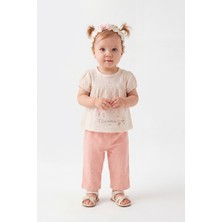Joy Kids Kız Bebek Bandana Hediyeli %100 Pamuk Müslin Basic Takım (6-24AY) (Bej-Pembe)