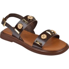Beety Hakiki Deri Comfort Kadın Sandalet BEE-352   Kahve