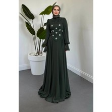 Merven Akyüz Lumiere Seyyar Korseli Şifon Abiye Haki