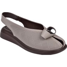 Beety Hakiki Deri Burnu Kapalı Delikli Kadın Sandalet BEE-12513   Silver