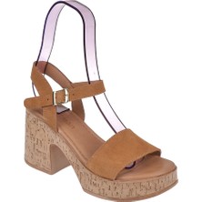 Pullman Hakiki Deri Platform Taban Kadın Sandalet PLM-26158   Taba Süet