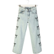 Waka Waka Kids Store Kurdele Detaylı Açık Mavi Kız Çocuk Kot Pantolon