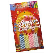 Svoria Store Mey Ithalat® Rengarenk Mumlu Beyaz Happy Birthday Yazılı Doğum Günü Mumu 12 Adet
