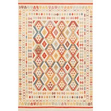 Cool Halı Beykoz Krem Rengi Ince Anadolu Motifli Makinede Yıkanabilir Geometrik Balkon Mutfak Yazlık Kilim