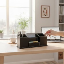 Rubicon Masa Üstü Suni Deri Şık Kalemlik Notluk 4 Bölme