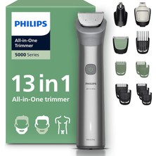 Philips All-In-One Trimmer 5000 Series, 13'ü 1 Arada Erkek Bakım Seti, Yüz Saç Vücut, Beardsense Teknolojisi