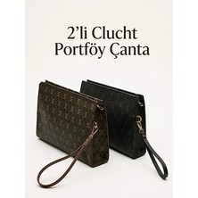 ZYN04 3'lü Set Kadın Portföy El Çantası Bilek Askılı Şık Portföy Clutch Çanta Seti Siyah/vizon/kahve