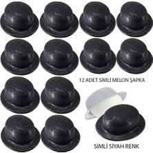 Mey İthalat Mey Ithalat® Siyah Renk Simli Melon Yuvarlak Parti Şapkası 12 Adet