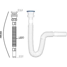 Mabeyn 1.kalite Paslanmaz Çelik Süzgeçli Lavabo Gider Hortumu/körüklü Lavabo Sifonu/eviye Gider Borusu (75 Cm)