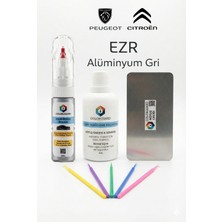 COLORGUARD Peugeot Citröen EZR Alüminyum Gri İğneli ve Fırçalı 2 si 1 Arada Rötuş Boyası Yüzey Temizleme Solüsyonu Profesyonel ve Çapaksız Rötuş Çeliği 5'li Uygulama Çubuğu Seti