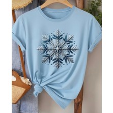 Nigrum Pardus Nıgrum Pardus Yeni Sezon Kar Tanesi Baskılı %100 Pamuk Büyük Beden Kadın T-Shirt